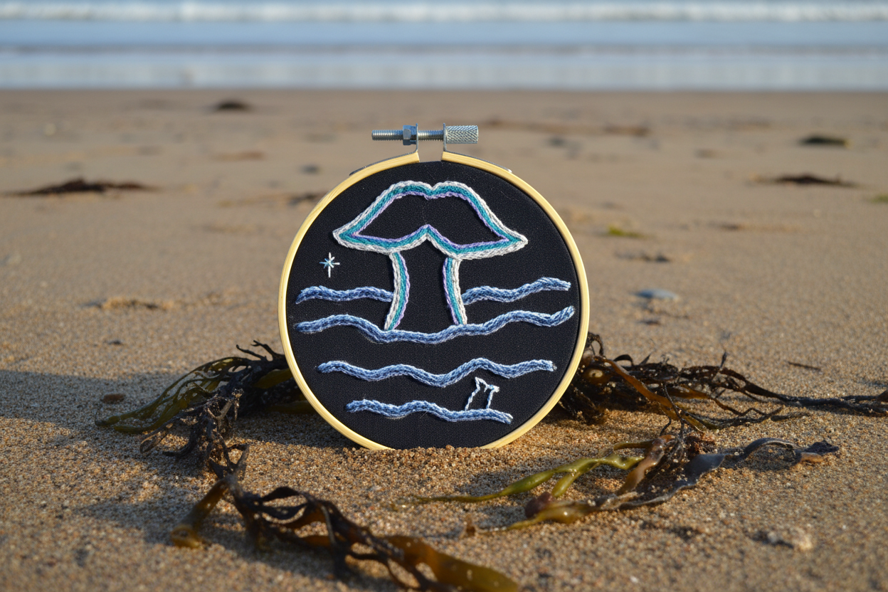 Whale Tail Embroidery Hoop Art – Nautical Wall Decor – Coastal Ocean Embroidery – Small Beach House Decor