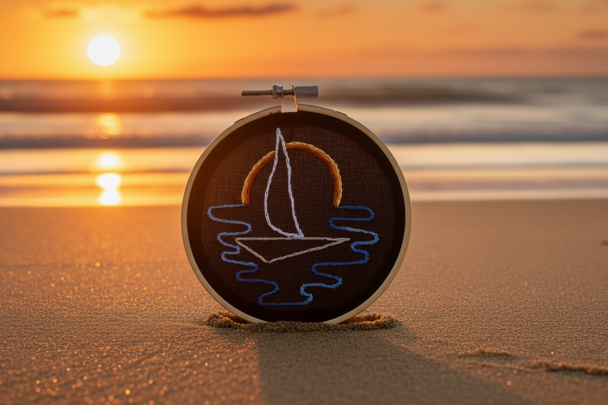 An Evening Sail Over Calm Water - Hand Embroidery Art
