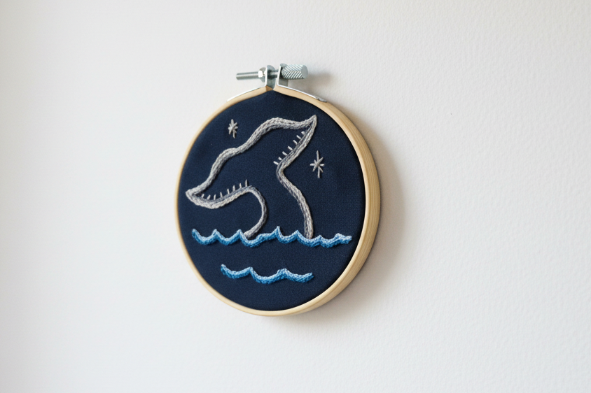 Whale Tail Embroidery Hoop Art – Nautical Wall Decor – Coastal Ocean Embroidery – Small Beach House Decor