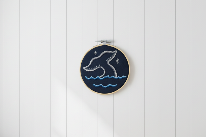 Whale Tail Embroidery Hoop Art – Nautical Wall Decor – Coastal Ocean Embroidery – Small Beach House Decor